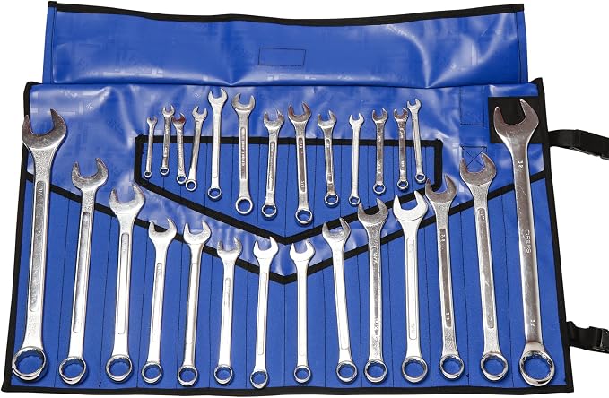 BULL TOOLS Tool Roll Organizer with 28 Pockets for Wrenches, Metric & SAE Durable Ballistic Polyester Oxford Canvas, Roll-Up Tool Pouch for Mechanics, DIYers, & Electricians (Tools Not Included)