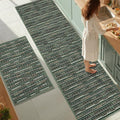 Kitchen Rugs Sets of 2-Non Slip Kitchen Mats for Floor-Thick Stain Resistant Vintage Kitchen Floor Mat Runner Carpet for Hallways Entryway Laundry Room Washable（Green 24"x79"+24"x35"）