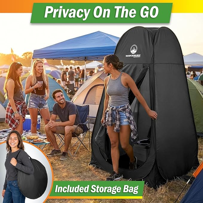 Wakeman Pop Up Changing Tent, 3.3 x 3.3 x 6.2ft, Camping Shower Tent for Portable Toilet Stall or Dressing Room with Carry Bag for Camping, Beach, or Tailgate, Polyester