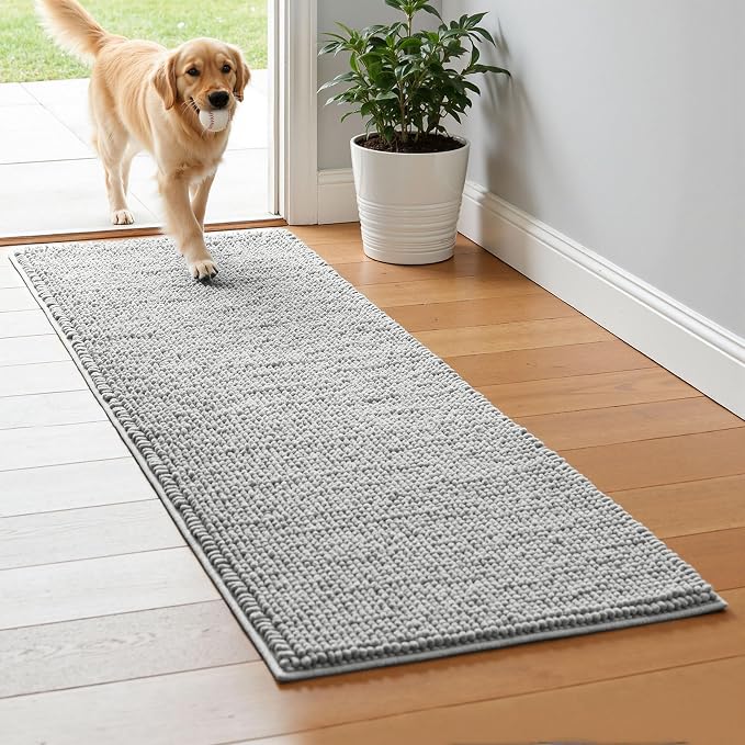 SUBRTEX Bathroom Rugs, 24" x 60" Chenille Bath Rug Soft Short Plush Bath Mat Soft Shower Mat Water Absorbent Shower Mat Quick Dry Machine Washable, Light Gray