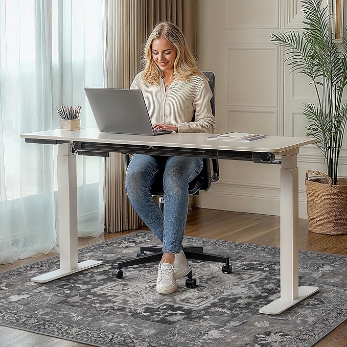 36"x60" Office Chair Mat for Hardwood Tile Floor, Under Desk Carpet Protector for Rolling Computer Chair Mat, Machine Washable Area Rug, Anti-Slip 1/5" Thick Low Pile Thin Vinyl Floor Mat, Black