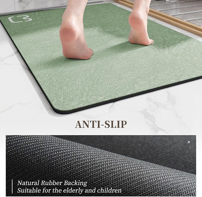 RUERYA Sage Green Bath Mat 15.7"x47.2" Extra Long Bathroom Mat Large Fast Dry Super Absorbent Non-Slip Rubber Backed Shower Mat Bath Rugs Mats for Bathroom Floor, Tub, Shower, Sink