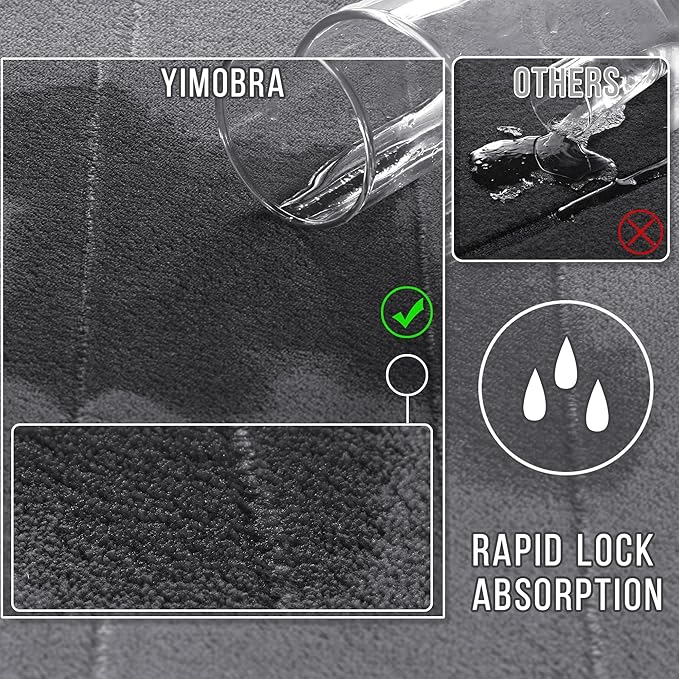 Yimobra 3 Pieces Memory Foam Bath Mat Set with U-Shaped Toilet Rug - Non Slip Super Soft Absorbent Quick Dry Bathroom Rugs for Bathtub, Vanity & Toilet Base, Dark Gray