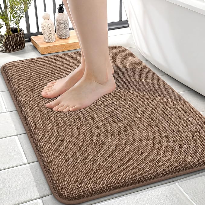 OLANLY Thick Memory Foam Small Bathroom Rugs 24x16, Extra Soft Absorbent Bathroom Mat, Quick Dry Bath Mat, Non-Slip, Machine Washable Carpet for Bathroom, Tub and Shower, Home Decor Accessories, Mocha