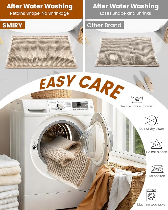 Smiry Waffle Bath Mat 59x35, Extra Soft Absorbent Bathroom Rugs, Non Slip Machine Washable Quick Dry Bath Rugs for Bathroom Floor, Tub, Shower, Home Decor Accessories, Brown & Cream