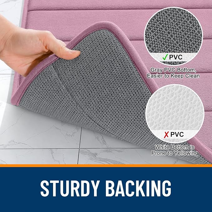 OLANLY Memory Foam Long Bathroom Rugs Runner 59x20, Super Soft Absorbent Bath Mat, Quick Dry, Machine Washable Shower Floor Rugs, Bathmat Carpet, Bathroom Home Decor Accessories, Deep Plum