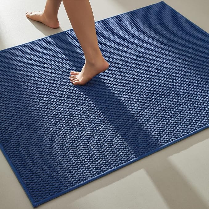 TYUU Large Bathroom Rugs Non Slip Washable Bath Rugs Super Absorbent Bathroom Rug Thin Quick Dry Low Pile Bath Mats, Navy Blue 36"x48"