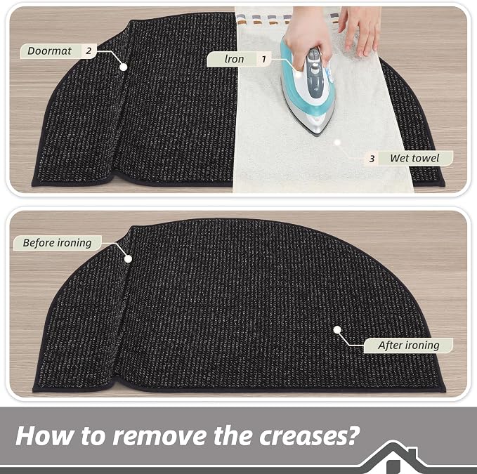 BEQHAUSE Dirt Trapper Door Mat 26" x 40" Half Circle Non-Slip Washable Doormats Entrance Rugs Absorbent Welcome Low Profile Floor Mats for Front Back Door and Entryway, Black