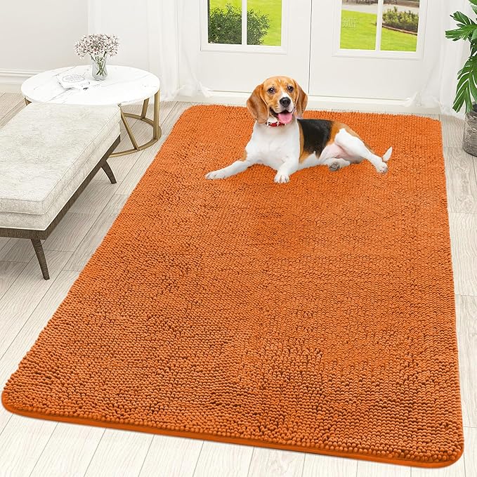 OLANLY Dog Door Mat for Muddy Paws 59x35, Absorbs Moisture and Dirt, Absorbent Non-Slip Washable Doormat, Quick Dry Chenille Mud Mat for Dogs, Entry Indoor Entryway Carpet for Inside Floor, Clay