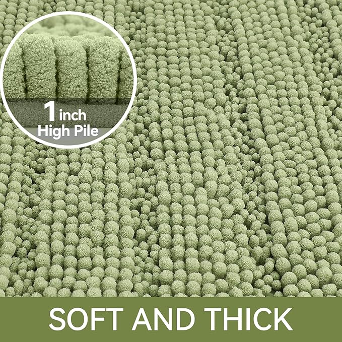Bcoimo 24"×17" Chenille Bath Mat Non-Slip with Backing Ultra-Absorbent and Machine Washable Quick-Dry Design Bathroom Rug Ideal for Bathroom and Tub Areas