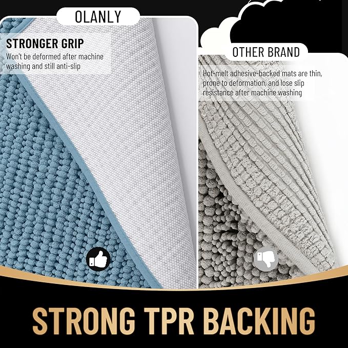 OLANLY Thick Bathroom Rugs 30x20, Extra Soft Absorbent Chenille Bath Rugs, Rubber Backing, Machine Wash Dry, Bath Mats for Bathroom Floor, Tub and Shower, Home Decor Accessories, Airy Blue