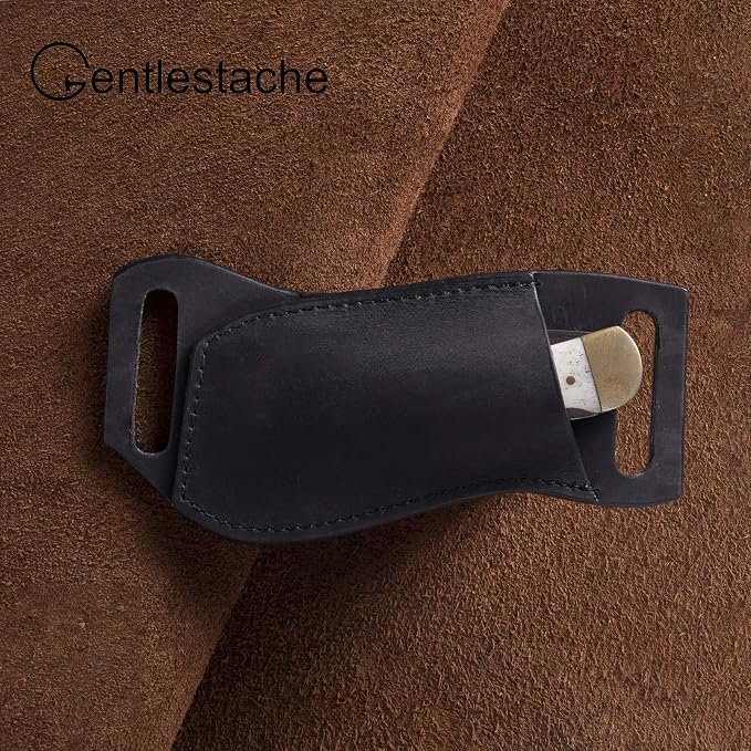 Gentlestache Leather Pocket Knife Sheath for Belt, Folding Knife Holster, EDC Belt Sheath, Compact Draw Black
