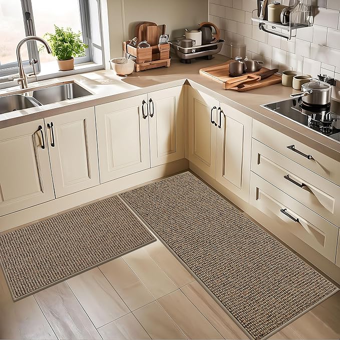 BEQHAUSE Kitchen Runner Rugs 32"x72", Non-Slip Kitchen Mats for Floor, Super Absorbent and Stain Resistant Kitchen Rug, Machine Washable Rugs for Kitchen, Hallway, Laundry & Sink, Taupe