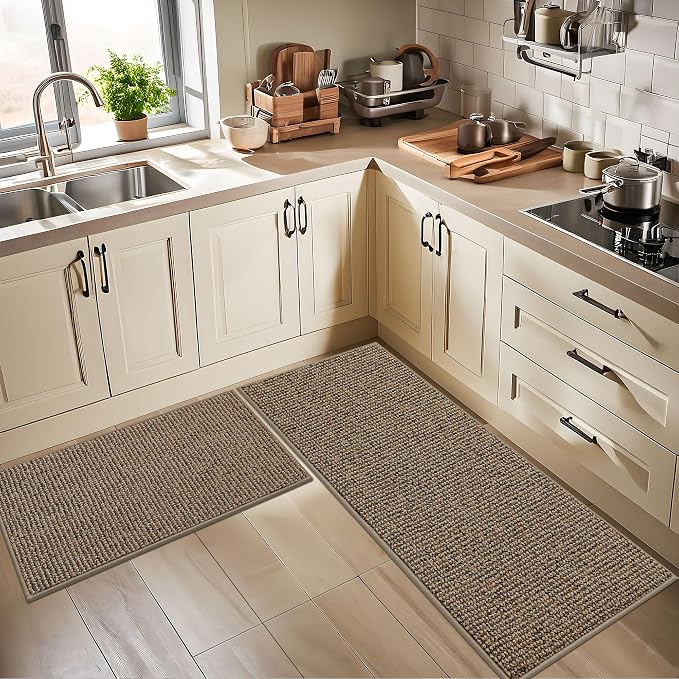 BEQHAUSE Kitchen Runner Rugs 32"x84", Non-Slip Kitchen Mats for Floor, Super Absorbent and Stain Resistant Kitchen Rug, Machine Washable Rugs for Kitchen, Hallway, Laundry & Sink, Taupe