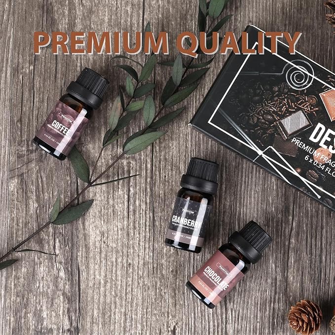 FUHITIM Fragrance Oil Dessert Set, Scented Oil for Soap & Candle Making, Essential Oils for Diffuser-Coffee, Vanilla, Chocolate and More(6 * 10ML), for Halloween, Thanksgiving