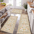 HEBE Boho Kitchen Rugs Sets of 3, Non Slip Washable Kitchen Mats for Floor, Farmhouse Kitchen Carpet Runner Rug Set for Sink, Stove, Laundry Room & Hallway