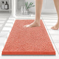 Smiry Luxury Chenille Bathroom Rugs 24x16, Extra Soft and Absorbent Shaggy Bath Mat, Machine Washable, Non-Slip Plush Carpet Runner for Tub, Shower, and Floor, Home Decor Accessories, Coral