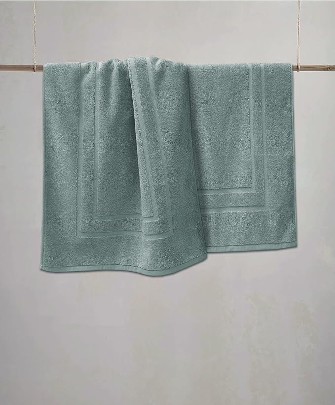 Feather & Stitch 2 Piece Towel Like Bath Mats (30x21 Inch) 100% Cotton Terry Bath Mat, Bathroom Shower Floor Mat [NOT A Bathroom Rug], Soft Absorbent Washable Mats - Granite Green