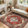 RELEANY Area Rugs 4'x6' Washable Non-Slip, Floral Vintage Distress Medallion Carpet for Living Room Bedroom Dining Room, Red Blue