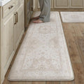 PureCozy Kitchen Mats 2PCS Anti Fatigue Cushioned Mat Beige Vintage Kitchen Mats for Floor Waterproof Non Slip Comfort Standing Oriental Medallion Rug for Sink Laundry Office 17.3"x59"+17.3"x30"