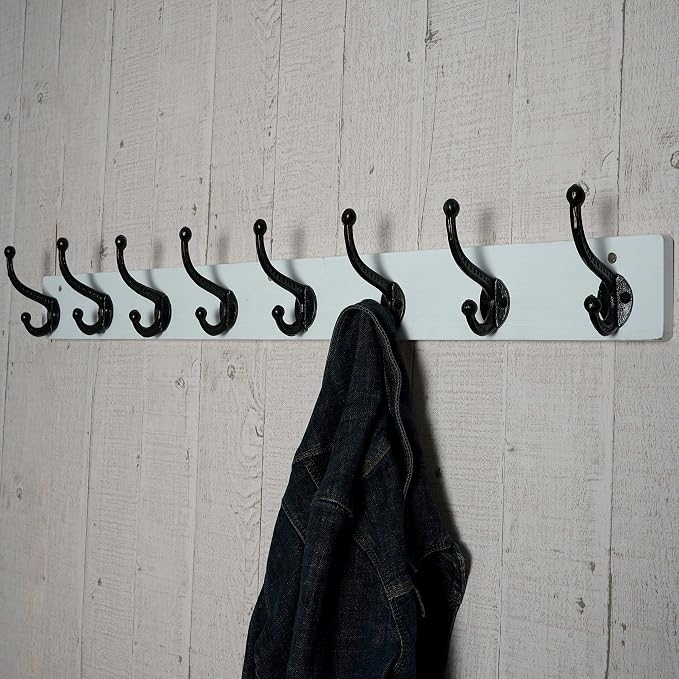 WEBI Rustic Coat Rack Wall Mount,35.43" Long 8 Cast Iron Coat Hooks Wall Mounted,Heavy Duty Wall Coat Hanger Hooks for Hanging Coats,Clothes,Black on White,2 Packs