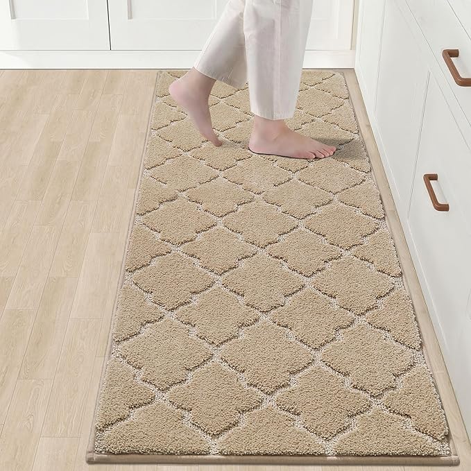 COSY HOMEER Kitchen Rugs 20"x59" Non-Slip Washable Kitchen Mats for Floor Absorbent Kitchen Carpet Soft Rugs for Kitchen,Sink Mat,Entrance,Area Rug,Warm Beige