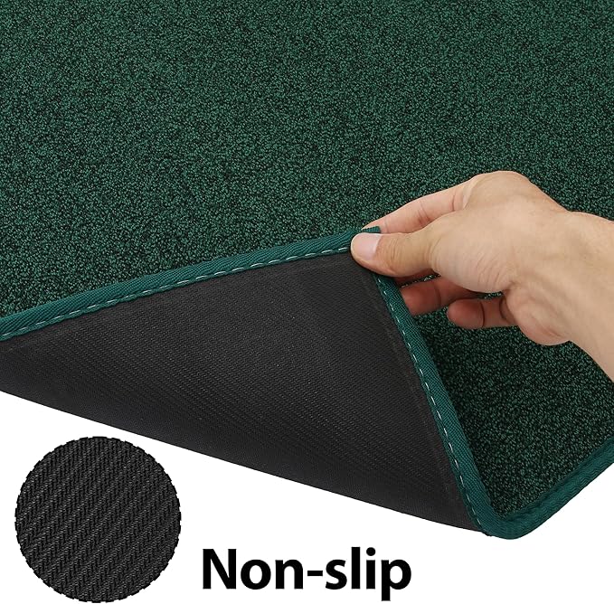 Runner Rug with Non Slip Rubber Backing, Washable Soft Floor Carpet for Kitchen, Hallway, Entryway Indoor, Bedroom, Laundry, Low Pile Area Rugs, Solid Color with Pointillism Style (Green, 2' * 8')