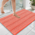 OLANLY Thick Bathroom Rugs 36x24, Extra Soft Absorbent Chenille Striped Bath Rugs, Rubber Backing, Machine Wash Dry, Bath Mats for Bathroom Floor, Tub and Shower, Home Decor Accessories, Coral