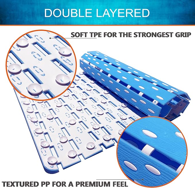 Bathtub Mat Non Slip | Double-Layered Shower Mats with Suction Cups | Improved Drainage, EZ-Dry, Premium Grip Tub Mat | Extended 16x31in. | Non-Toxic, BPA, Latex, Phthalate Free (Waterfall)