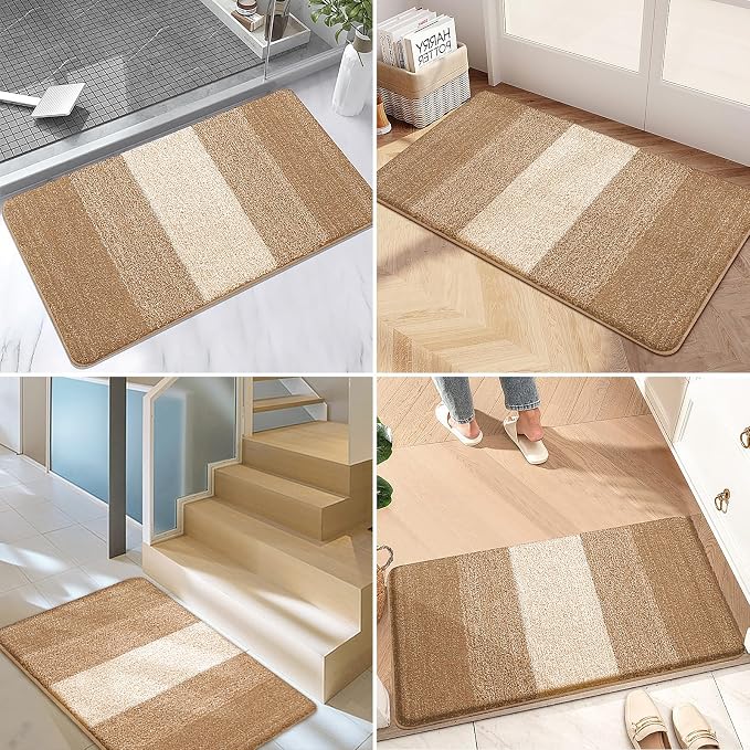 Kitinjoy Indoor Outdoor Door Mat, 59x20 Non-Slip Absorbent Dirt Trapper, Low-Profile Washable Inside Entrance Front Floor Mat, Sturdy Soft Entry Doormats for Entryway, Camel