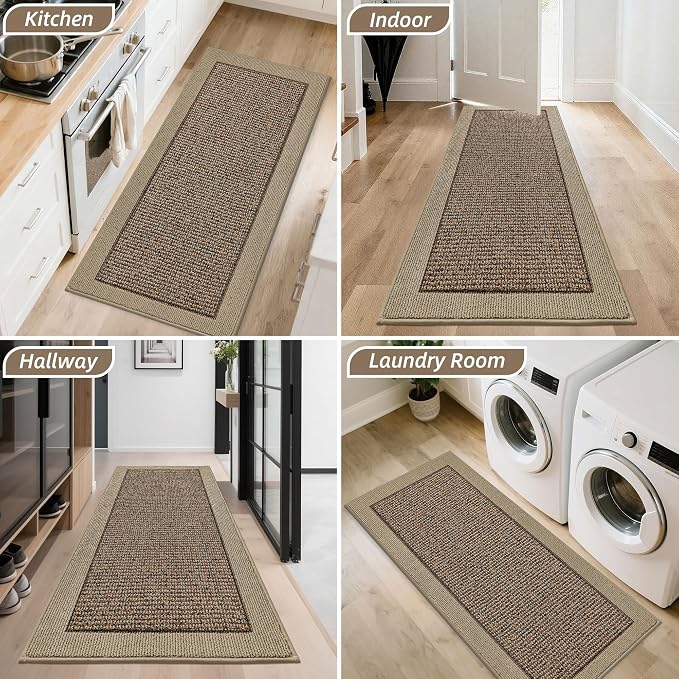 BEQHAUSE Indoor Door Mat 20" x 48", Dirt Trapper Door Mats Non-Slip Entryway Rugs Washable, Resist Dirt Absorbent Welcome Mat, Low Profile Floor Mats for Front Back Door and Entryway, Taupe
