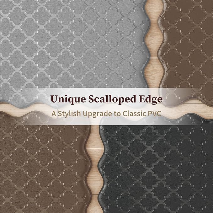 Arenarug Upgrade Scalloped Embossed Kitchen Mats for Floor 2PCS Cushioned Anti Fatigue Waterproof Foam Kitchen Rugs Non Slip Washable Comfort Standing Mat for Sink Laundry, 24"x39"+24"x59", Brown