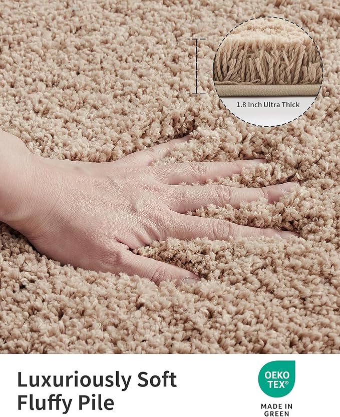 ILANGO Beige Bathroom Rugs 36" × 24" Non Slip & Super Absorbent Extra Thick Soft, Washable Bath Mat for Floor, Microfiber Plush Shaggy Bath Rug with Rubber for Bathtub Shower Room Sink