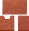 HOMEIDEAS 3 Pieces Bathroom Rugs, Ultra Soft Non Slip Absorbent Chenille Toilet Bath Mat Set (Burnt Orange)