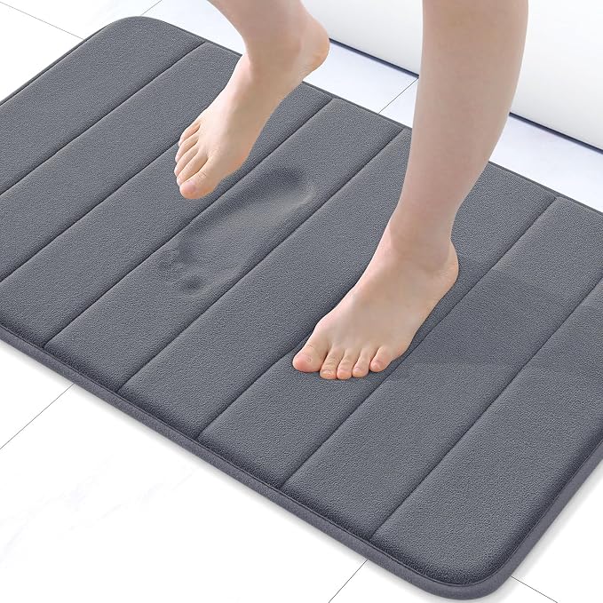 Buganda Memory Foam Bath Mat, 30" x 20", Ultra Soft and Non-Slip Bathroom Rugs, Water Absorbent and Machine Washable Bath Rug for Bathroom, Shower, and Tub, Dark Grey