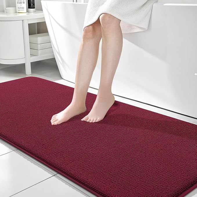OLANLY Thick Memory Foam Bathroom Runner Rugs 70x24, Extra Soft Absorbent Long Bath Rug, Quick Dry, Non-Slip, Machine Washable Bath Mats for Bathroom, Tub and Shower, Home Decor Accessories, Burgundy