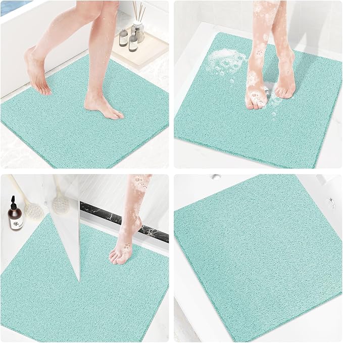 Shower Mat Bathtub Mat Non-Slip,24x24 inch, Soft Tub Mat with Drain,PVC Loofah Bath Mat (Phthalate Free) for Tub and Bathroom,Quick Drying,Green