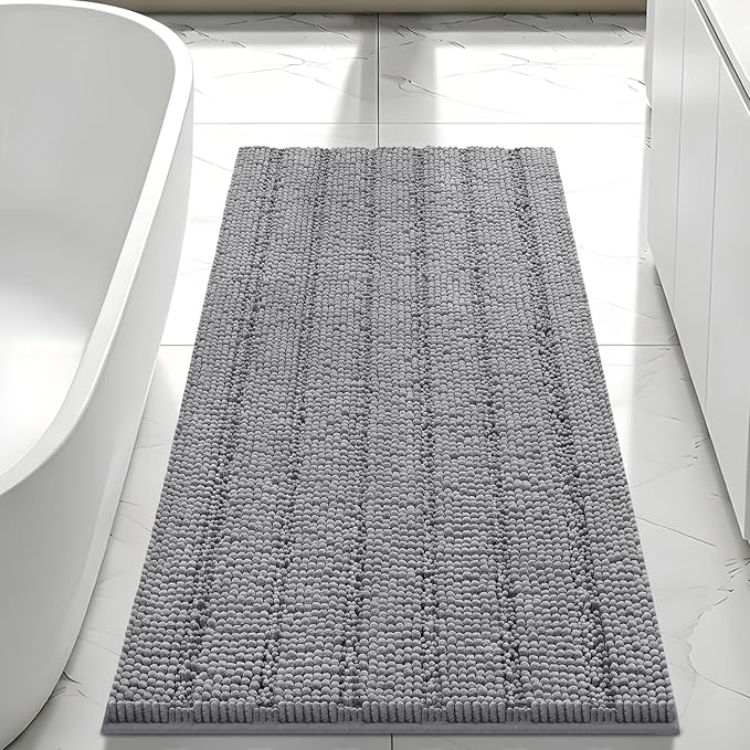 Bcoimo Large Bathroom Rug, Chenille Bath Mat with High Low Pile Design, Soft Absorbent Non Slip Bath Rug, Machine Washable Quick Dry Mat for Shower, Tub, Sink and Vanity