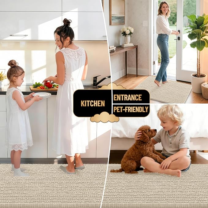OLANLY Thick Bathroom Runner Rugs 59x20, Extra Soft Absorbent Chenille Bath Rugs, Rubber Backing, Machine Wash Dry, Long Bath Mats for Bathroom Floor, Tub and Shower, Home Decor Accessories, Sand