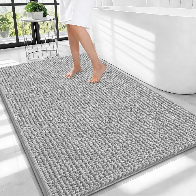 OLANLY Thick Large Bathroom Rugs 40x32, Extra Soft Absorbent Chenille Bath Rugs, Rubber Backing, Machine Wash Dry, Bath Mats for Bathroom Floor, Tub and Shower, Home Decor Accessories, Light Grey