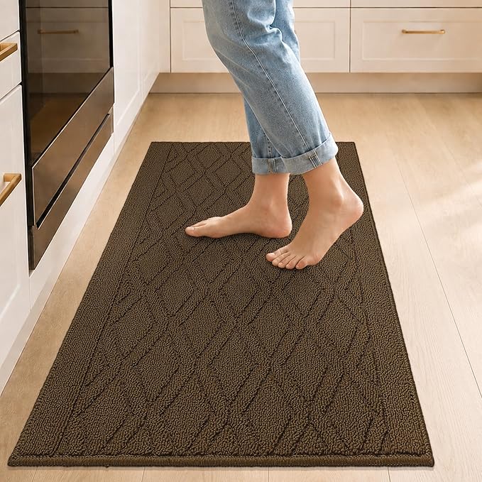 COSY HOMEER Kitchen Rugs 24"x35" Non-Slip Washable Kitchen Mats for Floor Polypropylene Absorbent Kitchen Floor Mat for Kitchen Sink Entryway,Brown