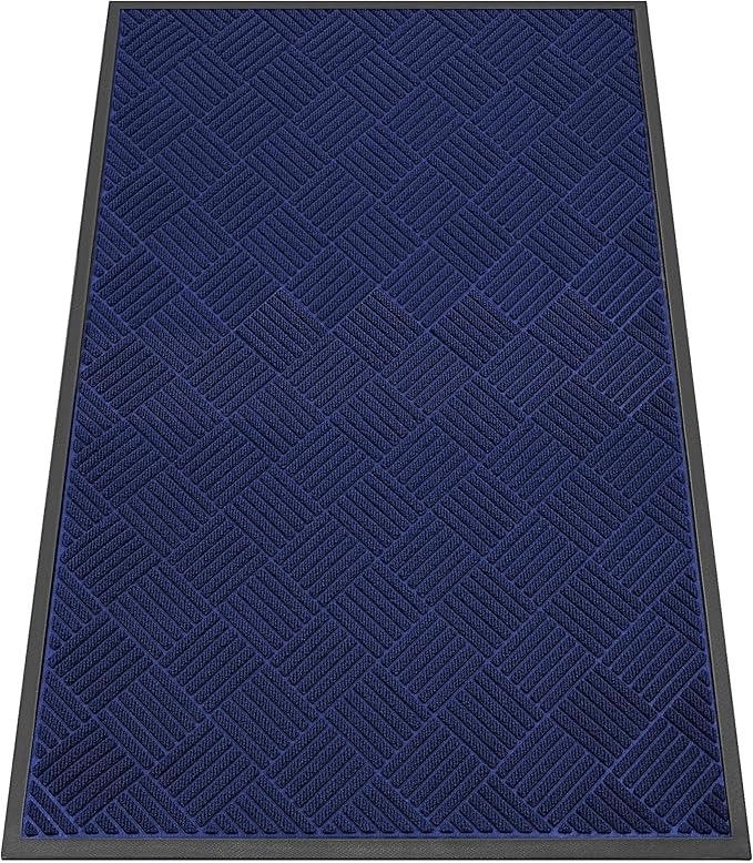 Indoor Outdoor Door Mat, 5’x 3' Doormat for Entryway, Rubber Backing Non Slip Front Door Mat Outside Entrance, Super Absorbent Commercial Floor Mat for Home Office, Blue