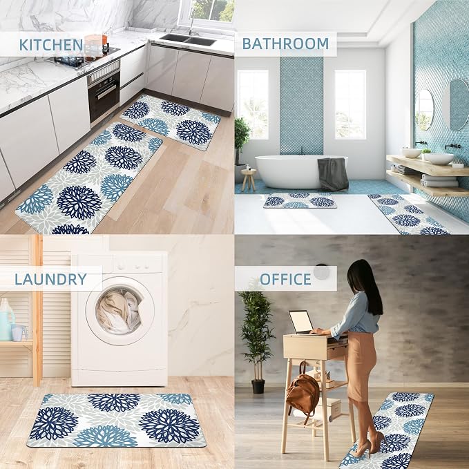 Kitchen Mats Set of 2 Cushioned Anti Fatigue Kitchen Rugs Non Slip Waterproof Kitchen Runner Memory Foam Kitchen Floor Mat Comfort Standing Mat for Sink,Office,Laundry,17.3 x 28 inch + 17.3 x 47 inch