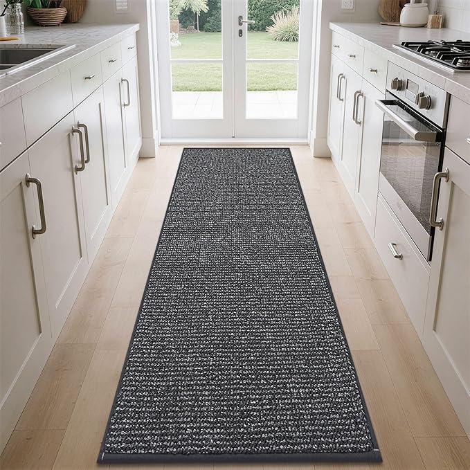 BEQHAUSE Kitchen Runner Rugs 32"x84", Non-Slip Kitchen Mats for Floor, Super Absorbent and Stain Resistant Kitchen Rug, Machine Washable Rugs for Kitchen, Hallway, Laundry & Sink, Charcoal