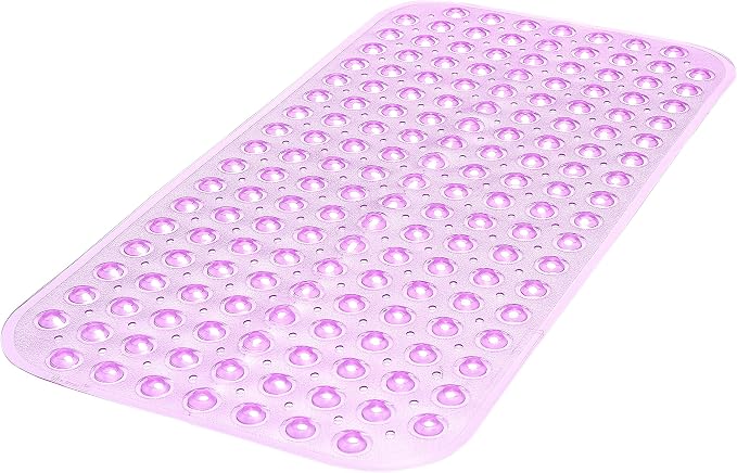 Large Non-Slip Bathtub & Shower Mat 31 inch x16 inch (Smooth/Non-Textured Tubs Only) Safe, Clean, Machine-Washable, Superior Grip&Drainage, Vinyl, Transparent Purple, Medium