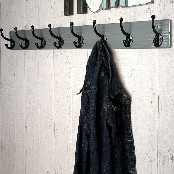 WEBI Rustic Coat Rack Wall Mount,35.43" Long 8 Cast Iron Coat Hooks Wall Mounted,Heavy Duty Wall Coat Hanger Hooks for Hanging Coats,Clothes,Black on White