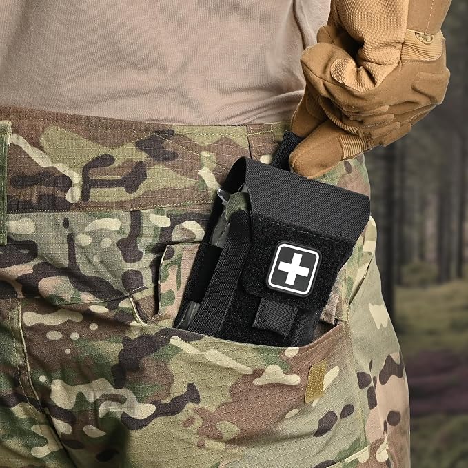 Mini IFAK Pouch, Compact Empty First Aid Organizer with Elastic Loops and Pull Tab, Portable EDC Micro Trauma Pouch for Pocket Backpack and Outdoor Carry