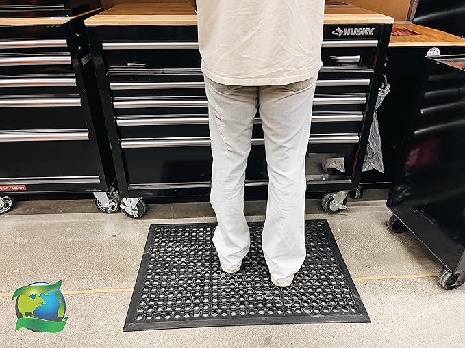 Envelor 2 Pack Anti Fatigue Mats for Kitchen Floor, Rubber Bar Mats, Non Slip Commercial Floor Mat with Drainage Holes, Indoor Outdoor Rubber Mat for Restaurant, Garage, Entryway 24 x 36 in