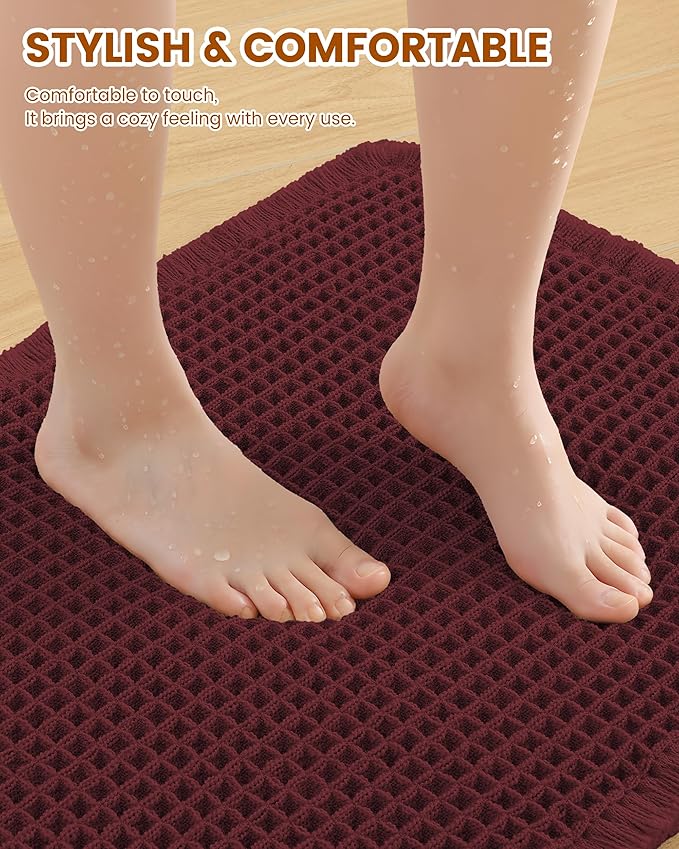 Smiry Waffle Bath Mat 60x24, Extra Soft Absorbent Bathroom Rugs, Non Slip Machine Washable Quick Dry Bath Rugs for Bathroom Floor, Tub, Shower, Home Decor Accessories, Burgundy