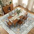 RELEANY Area Rugs Square 10ft Washable Non-Slip, Floral Vintage Distress Medallion Carpet for Living Room Bedroom Dining Room, Beige Carbon Grey Orange